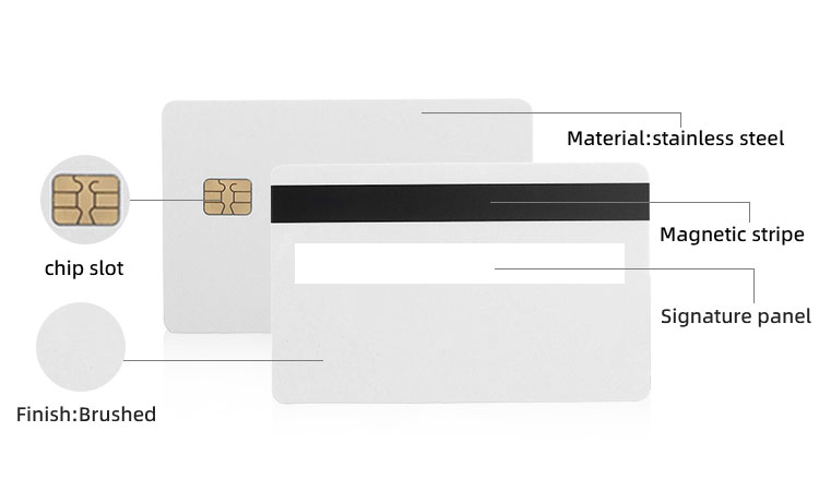 Productfoto van aangepaste metalen slimme IC-kaarten met geborstelde metaalafwerking binnen de categorie metalen contact IC-kaarten.