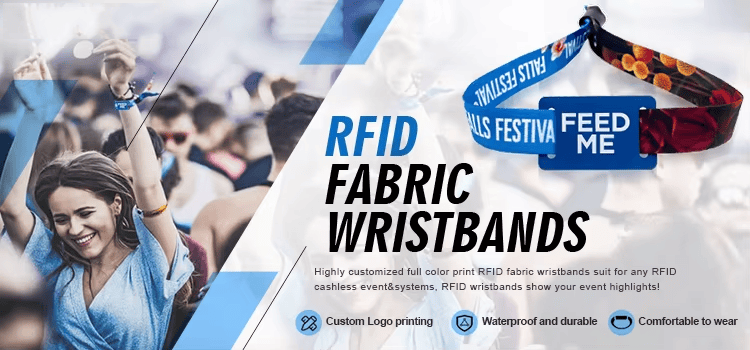 Deze afbeelding toont RFID-polsbandjes van stof voor toegangscontrole bij beurzen en beveiligingstoepassingen.