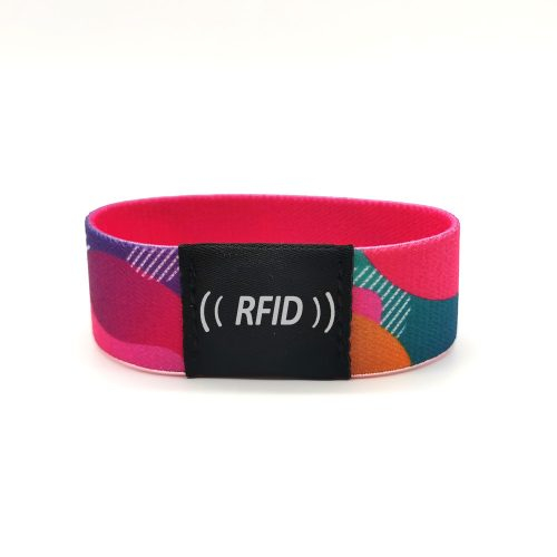 Technische maattabel met vaste omtrekopties voor elastische RFID-festivalbandjes voor volwassenen en kinderen.