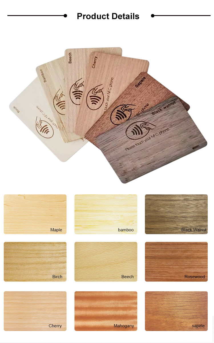 Sapele RFID houten cadeaukaarten met focus op de antennelay-out voor Wooden Cards projecten.