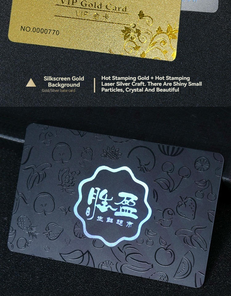 Deze afbeelding toont aangepaste plastic VIP-kaarten voor premium ledenprogramma's voor grote bestellingen binnen Plastic Cards toepassingen.