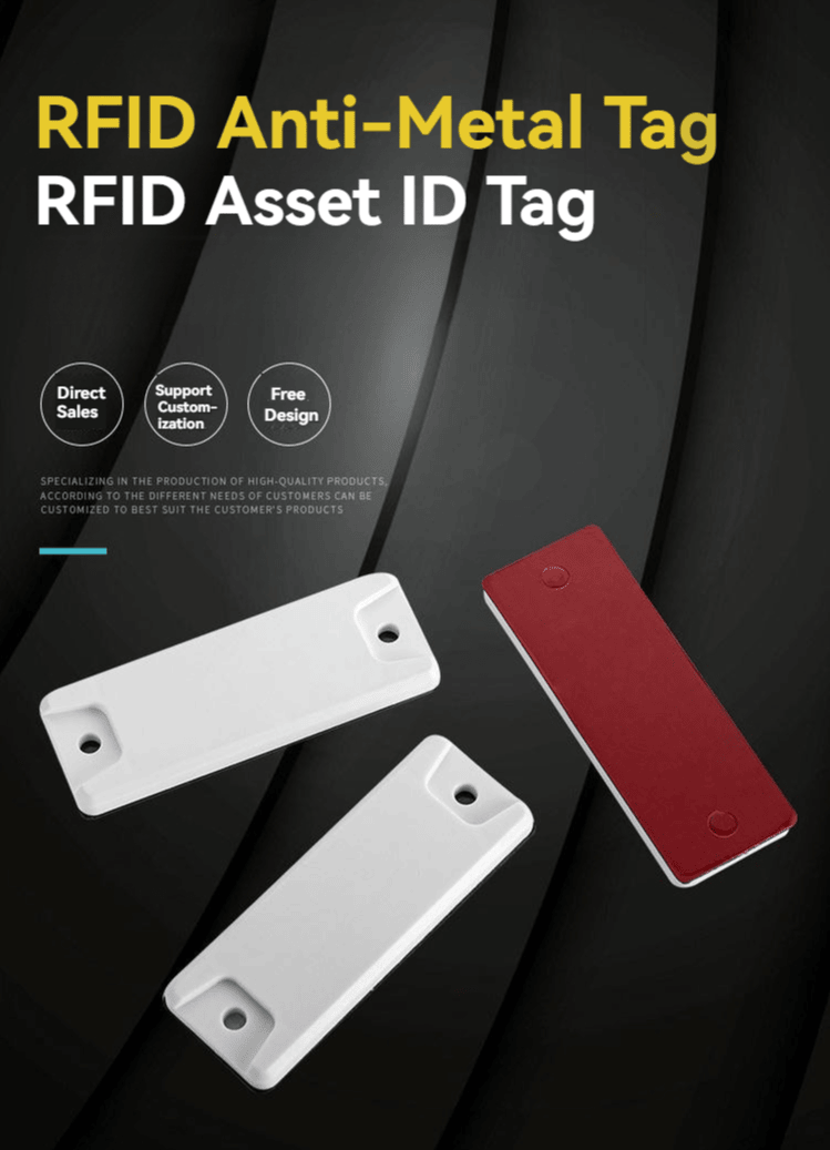 ABS RFID-tags voor IT-assets en toegangsbeheer weergegeven vanuit een magazijnomgeving voor RFID-trackingtoepassingen.