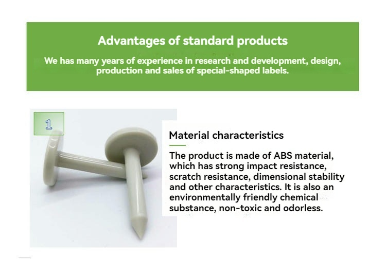 RFID-spijkertag met illustraties van het ABS-materiaal en de duurzame constructie voor identificatie van buitenassets.