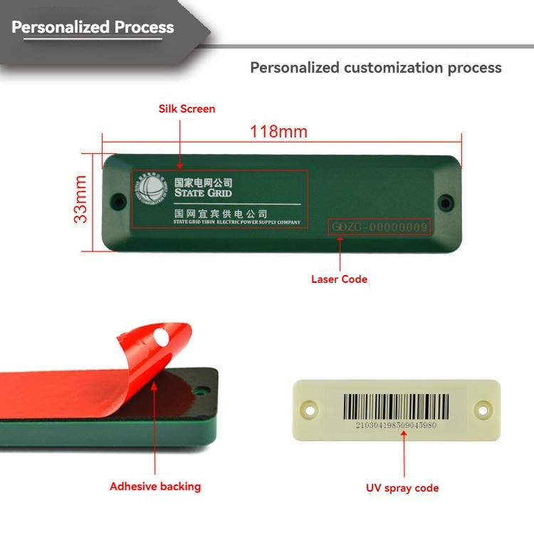 Afbeelding van ABS On-Metal RFID-tags voor verhuurbeheer op een metalen oppervlak voor ABS On-Metal RFID-tags toepassingen.