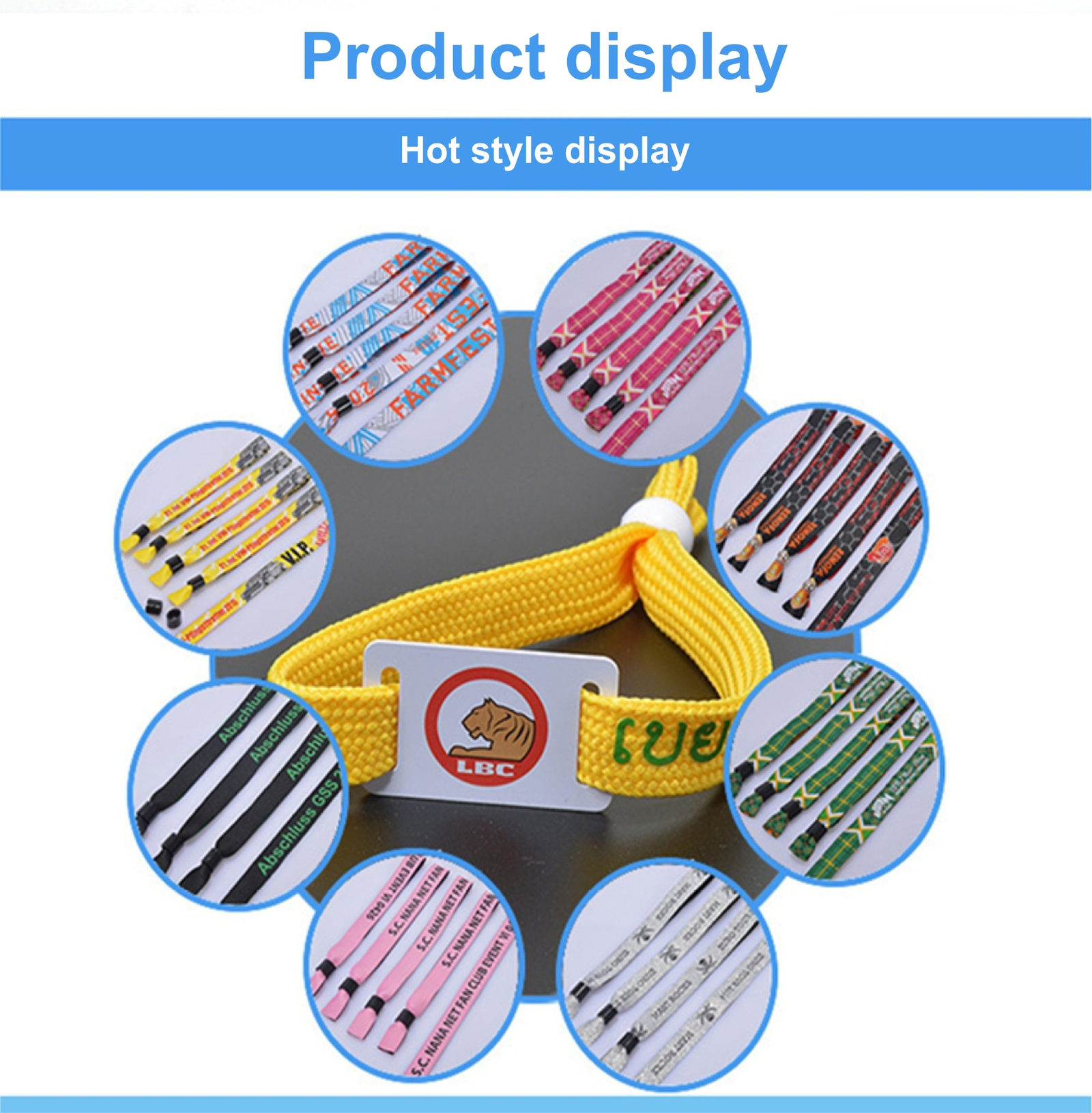Materiaal en afwerking van verstelbare elastische RFID-polsbandjes voor evenementen.