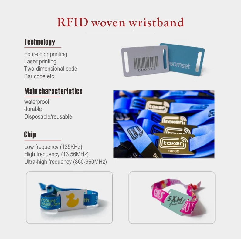 Verstelbare elastische RFID-polsbandjes voor evenementen met bedrukt logo.
