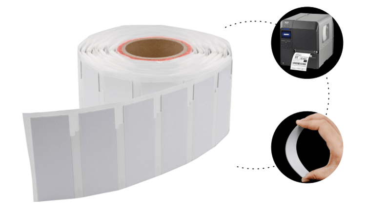 Flexibele UHF RFID-label voor metalen oppervlakken met groot geheugen en geborstelde metalen afwerking.