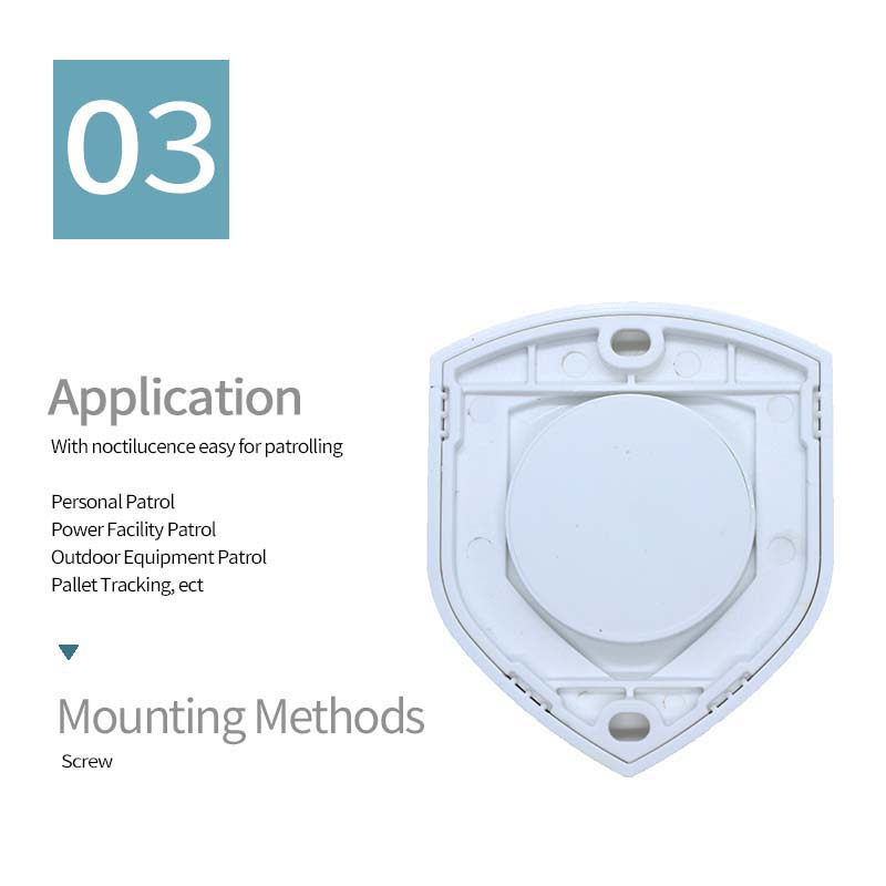 Rechthoekige ABS RFID Guard Patrol Tags productfoto met barcodebedrukking binnen de ABS RFID Guard Patrol Tags categorie.