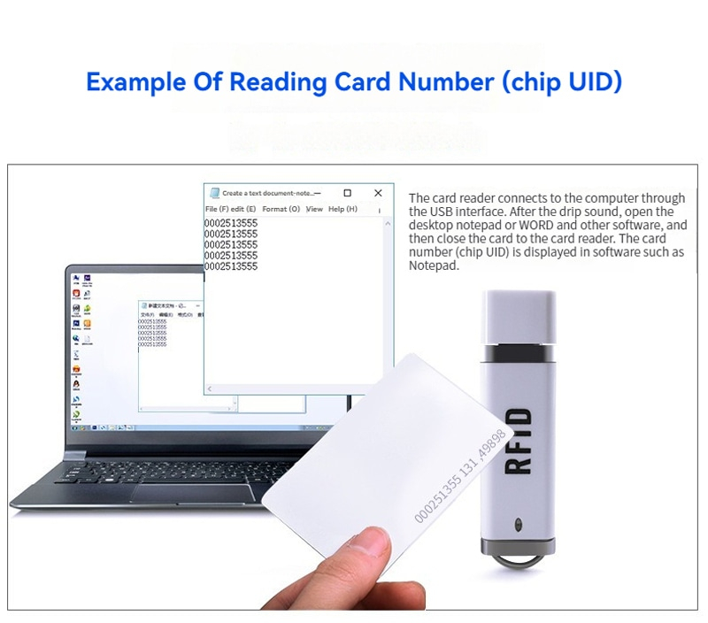 Productfoto van 13.56MHz Contactloze RFID-lezer fabrikant, met veilige toegangscontrole, voor toepassingen met 125KHz LF-RFID-lezers.