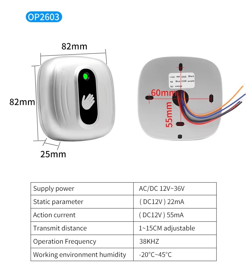 Detailweergave van de Touchless RVS infrarood uitgangsknop voor uitgangsknoptoepassingen.