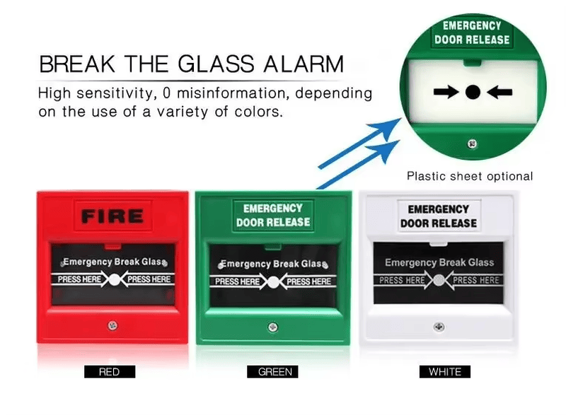 Aansluitschema van de AR02-breekglasunit voor integratie met brandalarm- en toegangscontrolepanelen