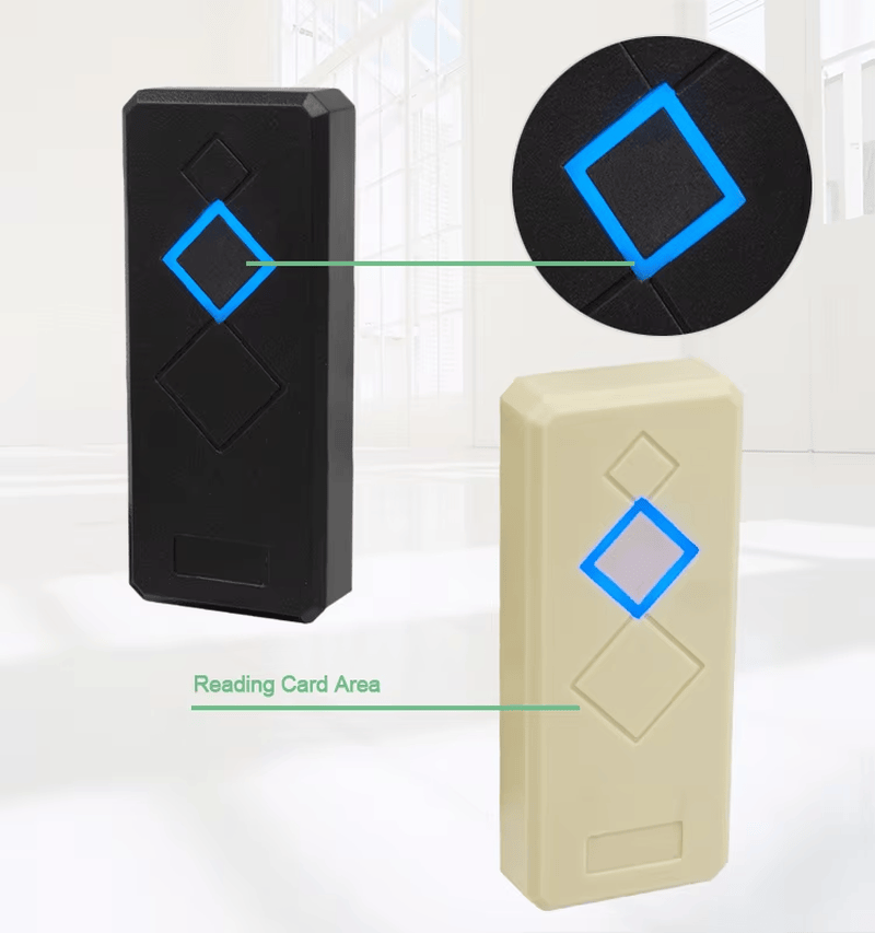 RFID Wiegand kaartlezer voor toegangscontrole met voorpaneel voor RFID-toegangslezers toepassingen.