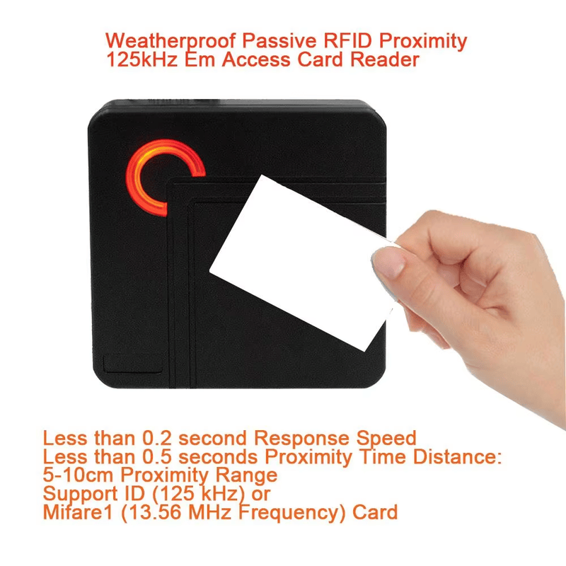 Afbeelding van de Wiegand RFID-toegangslezer met focus op het voorpaneel voor RFID-toegangscontroletoepassingen.