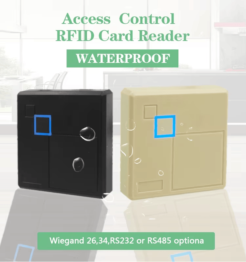 Technisch aansluitschema dat toont hoe de 102a-em-mf outdoor RFID-lezer wordt verbonden met een toegangscontroller en elektrisch deurslot.