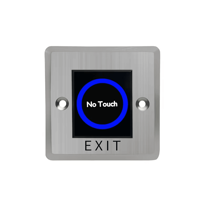 De achterkant van de ZY-TK502-uitgangsknop toont de professionele bedradingsterminals voor normale open en gemeenschappelijke elektrische aansluitingen