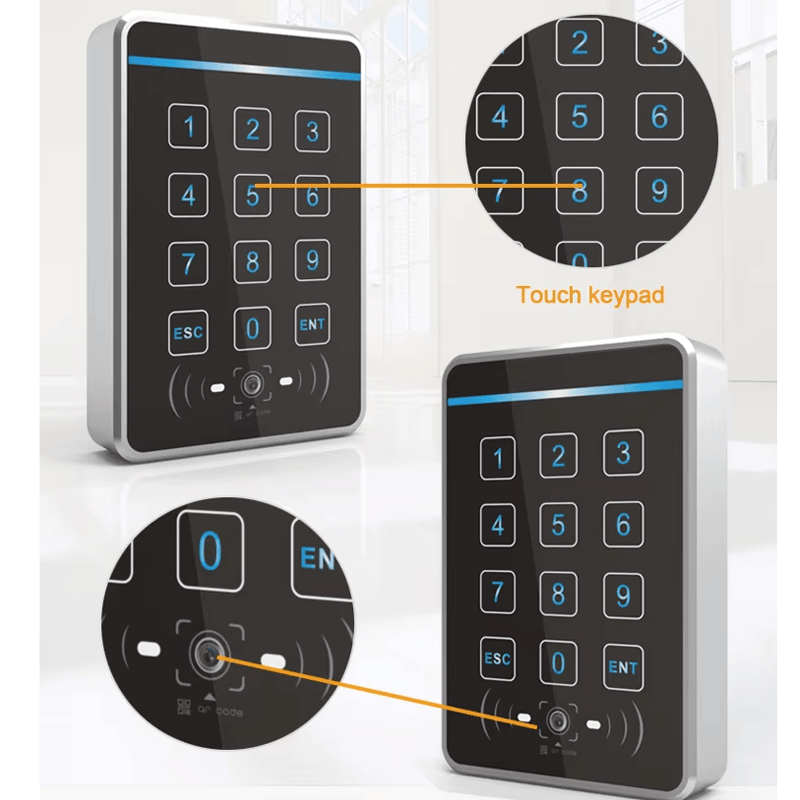 Een smartphone die een dynamische QR-code toont die door de R60-lezer wordt gescand om veilige toegang te verlenen voor slimme gebouwinvoer